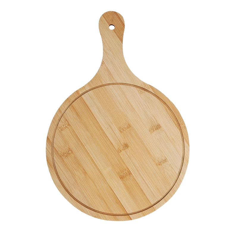 Round Bamboo Pizza Board with Handle & Groove
