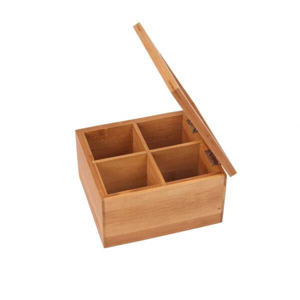 4-Compartment Bamboo Storage Box with Lid