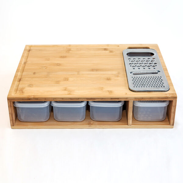 Bamboo Cutting Board with Drawer Storage & Grater