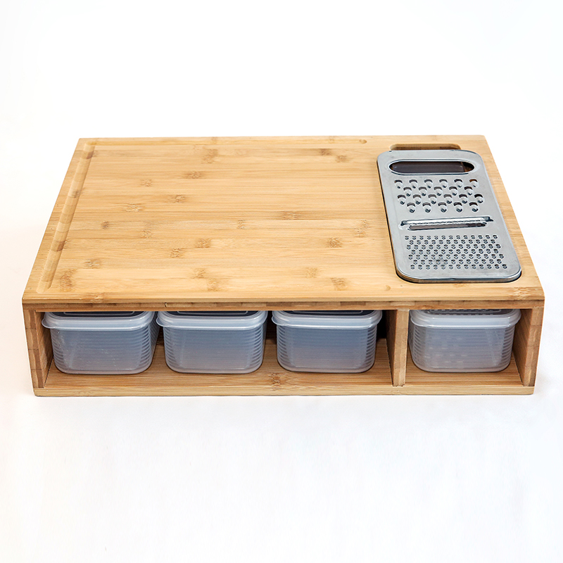 Bamboo Cutting Board with Drawer Storage & Grater