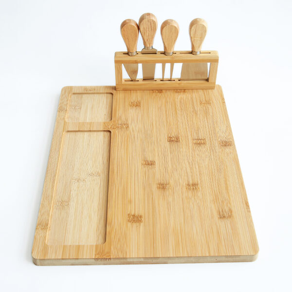 Bamboo Cheese Board with 4-Piece Utensil Set