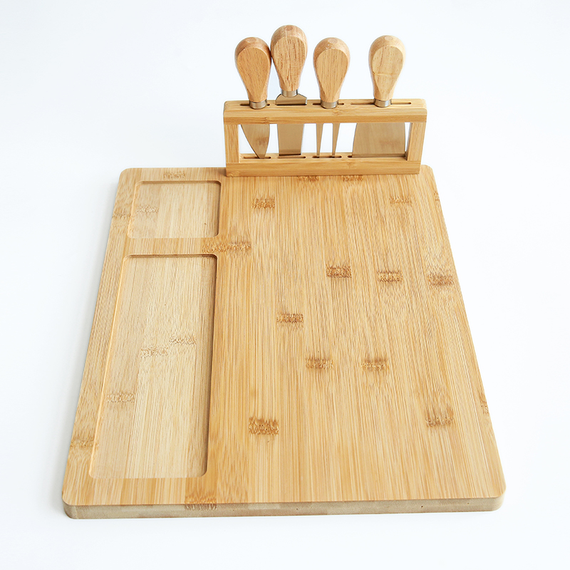 Bamboo Cheese Board with 4-Piece Utensil Set
